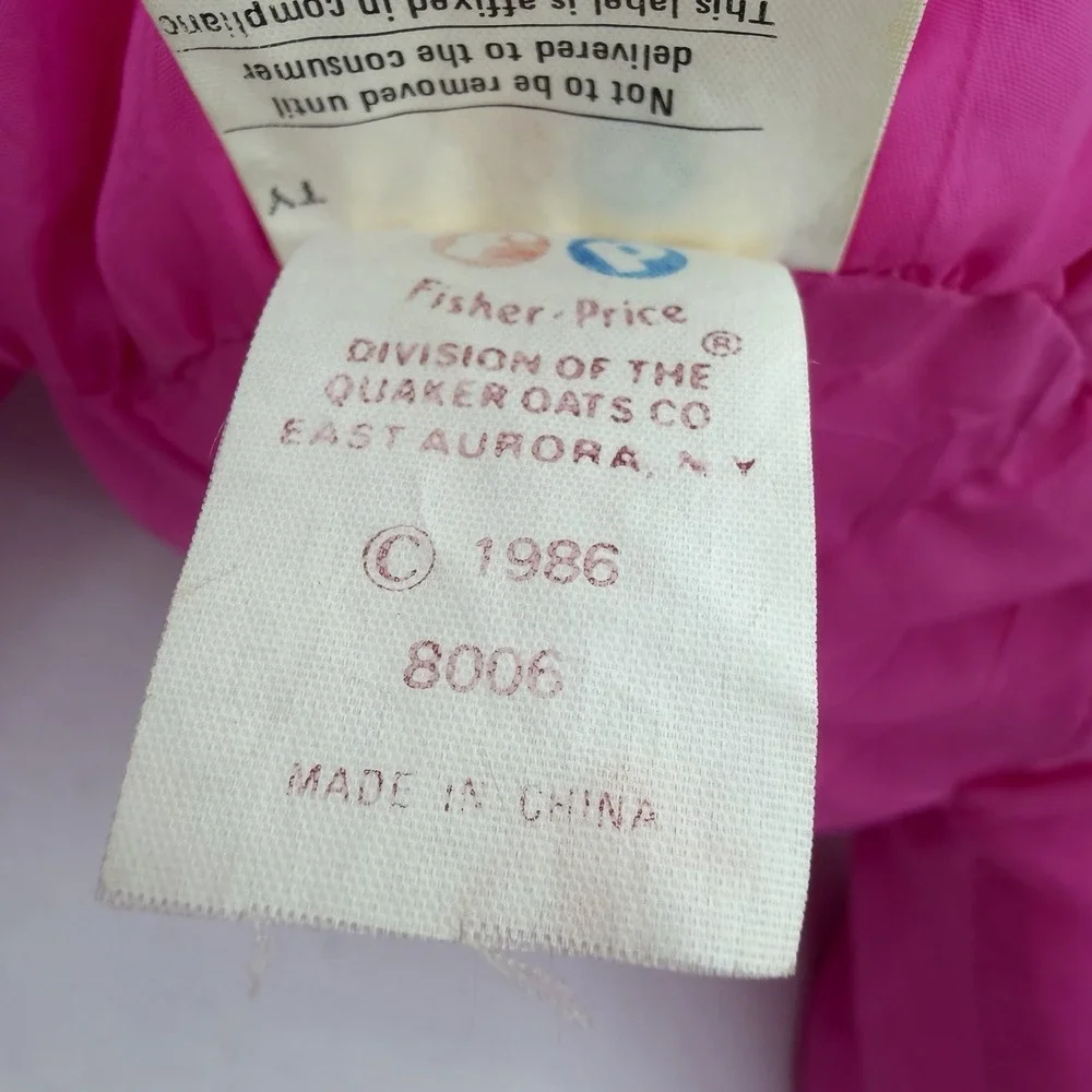 VINTAGE 1987 FISHER PRICE PUFFALUMP STUFFED ANIMAL PLUSH PINK RHINO